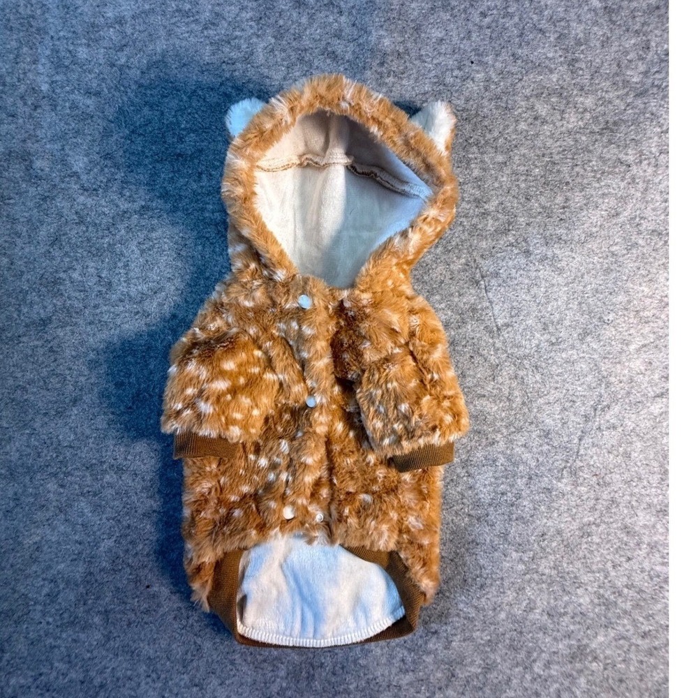 Hipidog Brown Spotted Deer Pet Hoodie Faux Fur Reindeer Costume with D-Ring SM